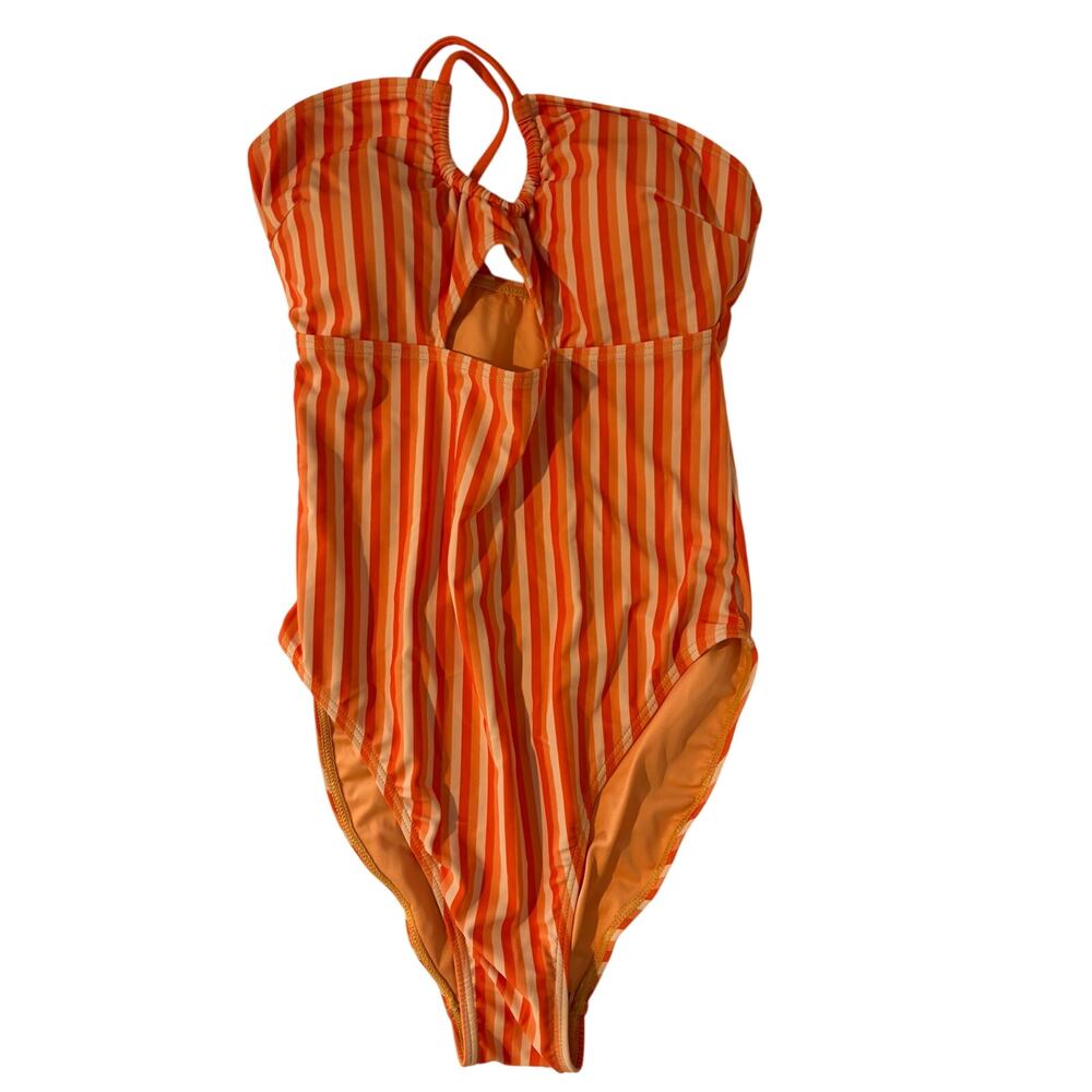 BMJL NEW Women's Size S Orange Striped Halter Center-Cutout One-Piece Swimsuit
